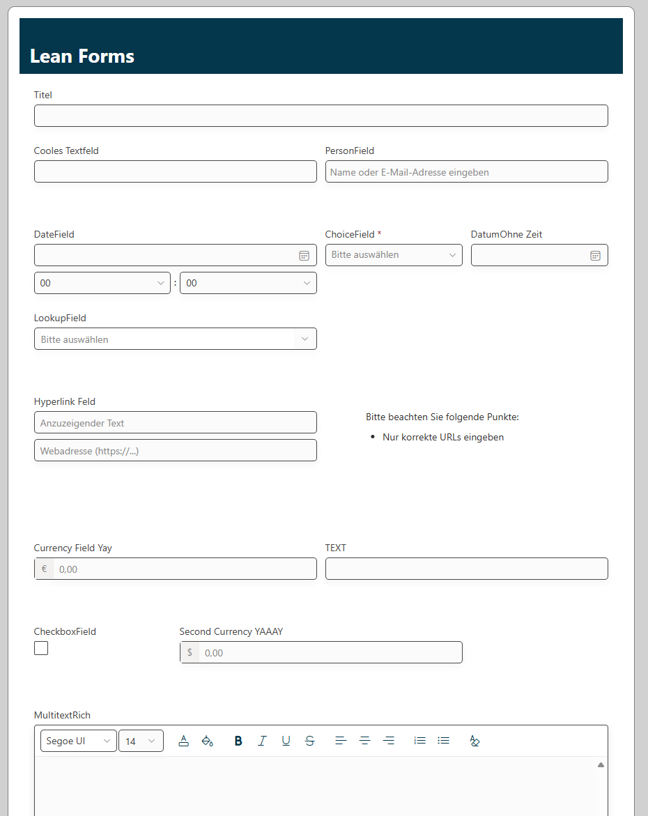 Ausgefülltes Freigabeformular in Lean Forms mit PDF-Export und Designer