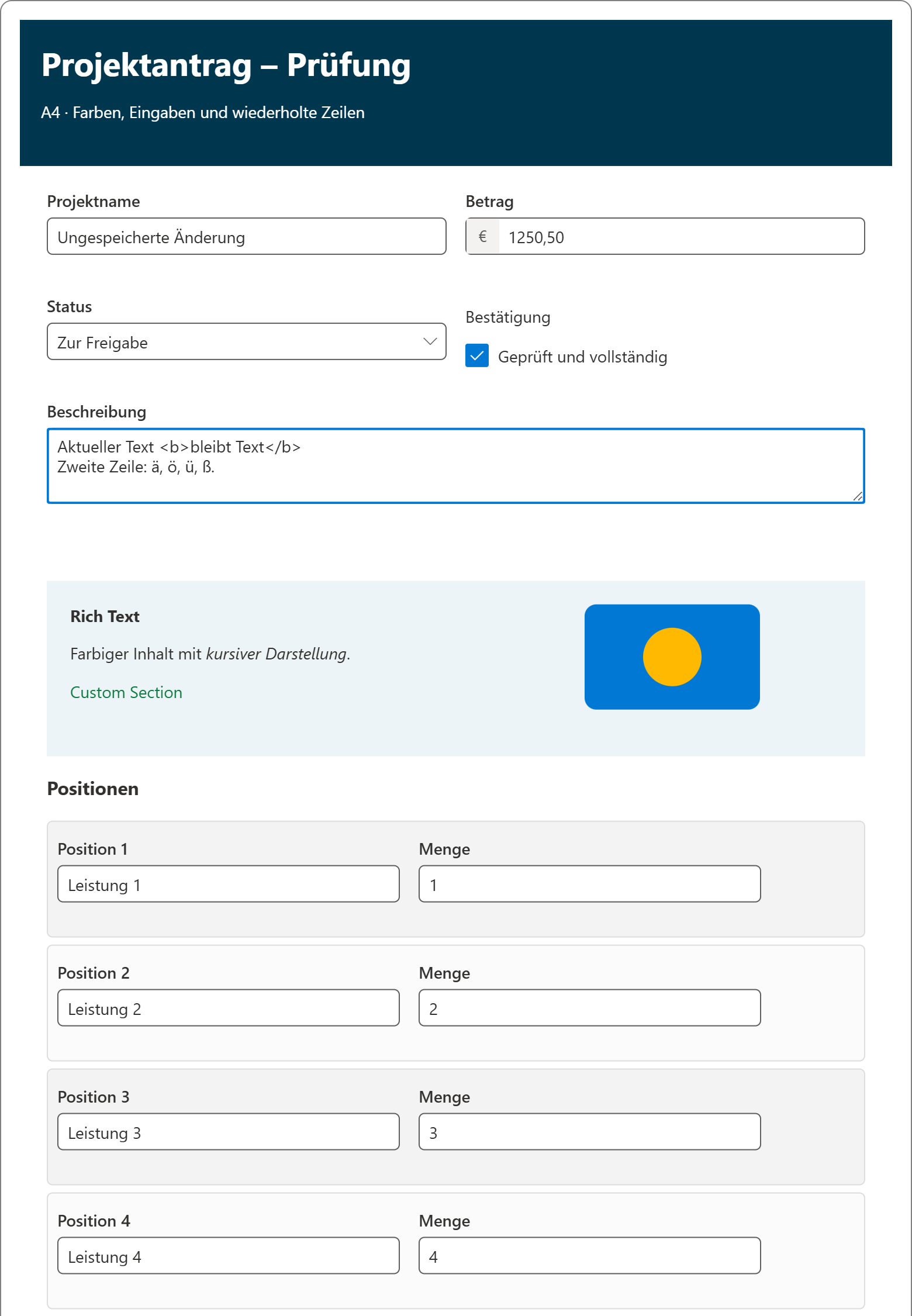 A4-PDF eines Lean Forms Projektformulars
